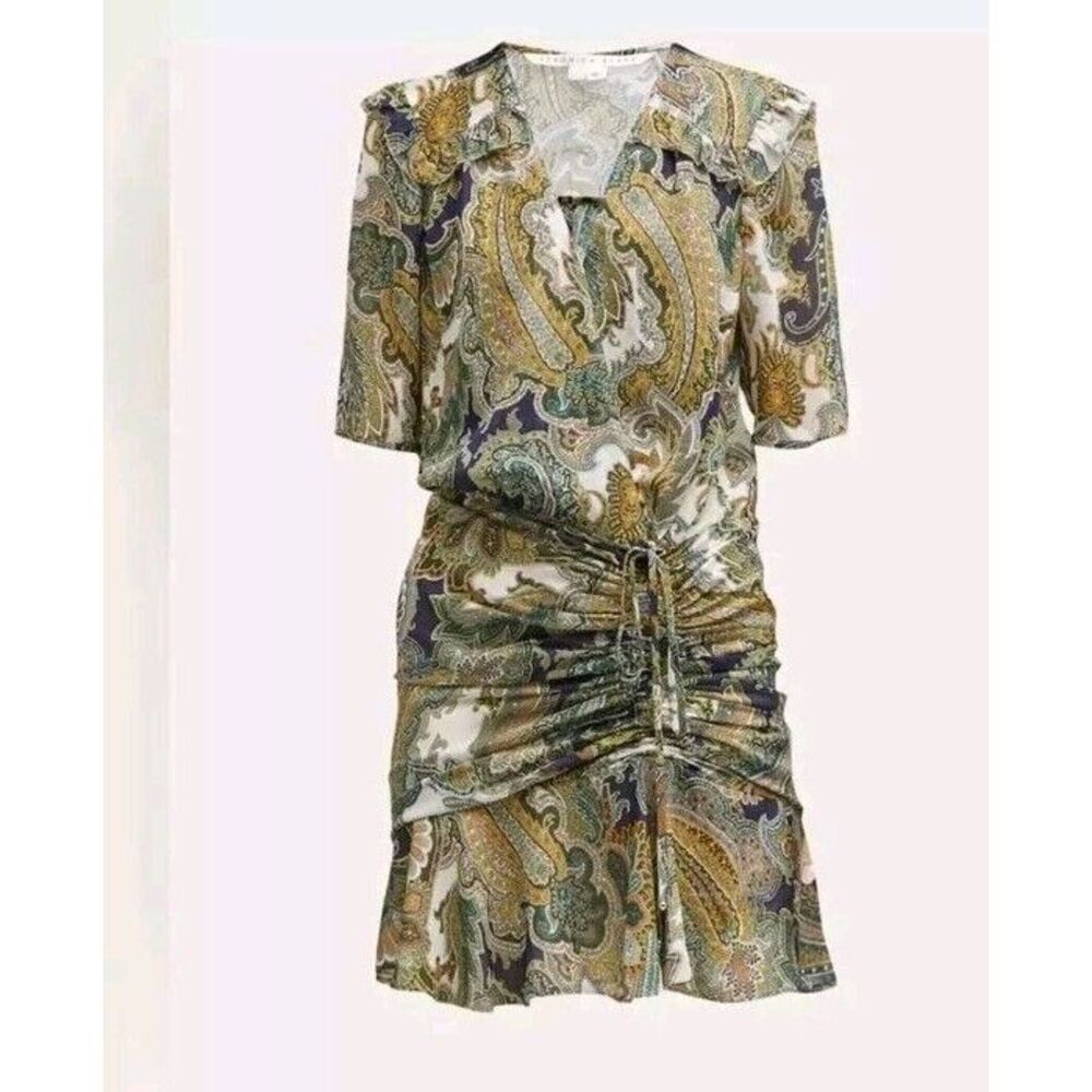 VERONICA BEARD Dakota Silk V-Neck Paisley Mini Dress Size 2 Green